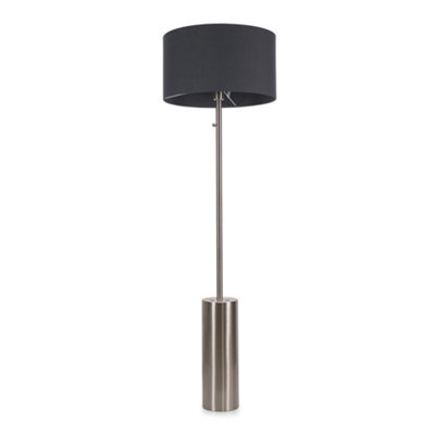 ValueLights Lexy Brushed Chrome Rotary Dimmer Switch Floor Lamp with Charcoal Grey Drum Shade - LED Bulb Included