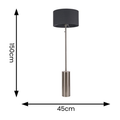 ValueLights Lexy Brushed Chrome Rotary Dimmer Switch Floor Lamp with Charcoal Grey Drum Shade - LED Bulb Included