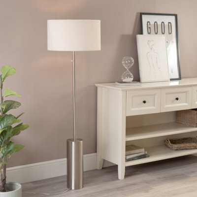 ValueLights Lexy Brushed Chrome Rotary Dimmer Switch Floor Lamp with Cream Boucle Shade - LED Bulb Included