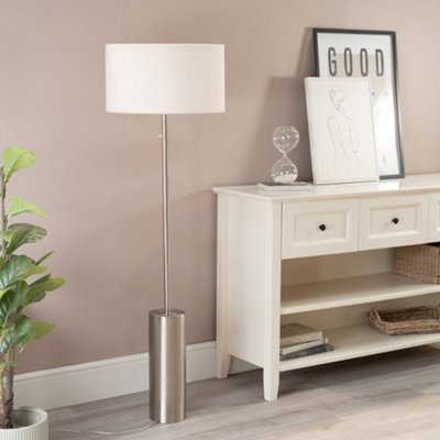 ValueLights Lexy Brushed Chrome Rotary Dimmer Switch Floor Lamp with Cream Boucle Shade - LED Bulb Included