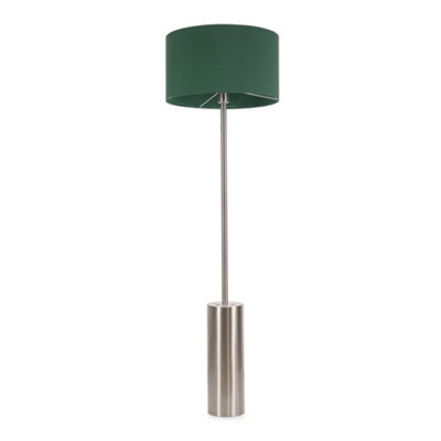 ValueLights Lexy Brushed Chrome Rotary Dimmer Switch Floor Lamp with Forest Green Drum Shade - LED Bulb Included