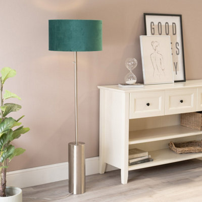 ValueLights Lexy Brushed Chrome Rotary Dimmer Switch Floor Lamp with Forest Green Velvet Shade - LED Bulb Included