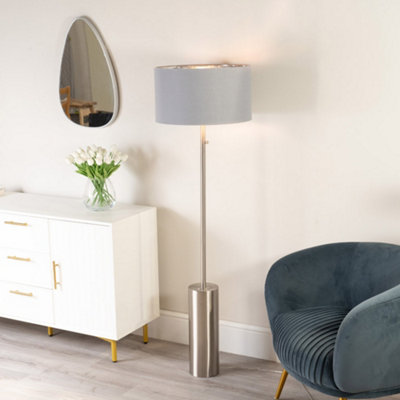 ValueLights Lexy Brushed Chrome Rotary Dimmer Switch Floor Lamp with Grey/Chrome Shade - LED Bulb Included