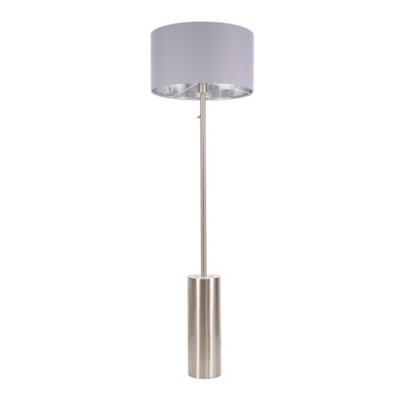 ValueLights Lexy Brushed Chrome Rotary Dimmer Switch Floor Lamp with Grey/Chrome Shade - LED Bulb Included