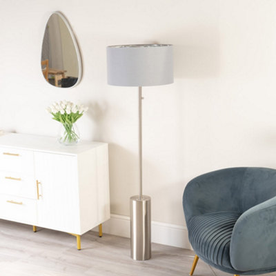 ValueLights Lexy Brushed Chrome Rotary Dimmer Switch Floor Lamp with Grey/Chrome Shade - LED Bulb Included