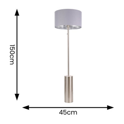ValueLights Lexy Brushed Chrome Rotary Dimmer Switch Floor Lamp with Grey/Chrome Shade - LED Bulb Included