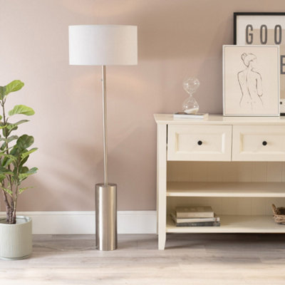 ValueLights Lexy Brushed Chrome Rotary Dimmer Switch Floor Lamp with Grey Drum Shade - LED Bulb Included