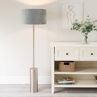 ValueLights Lexy Brushed Chrome Rotary Dimmer Switch Floor Lamp with Grey Velvet Shade - LED Bulb Included
