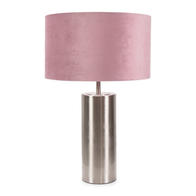 ValueLights Lexy Brushed Chrome Touch Table Lamp with Blush Pink Velvet Shade