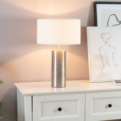 ValueLights Lexy Brushed Chrome Touch Table Lamp with Cream Boucle Shade - LED Bulb Included
