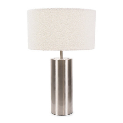 ValueLights Lexy Brushed Chrome Touch Table Lamp with Cream Boucle Shade - LED Bulb Included