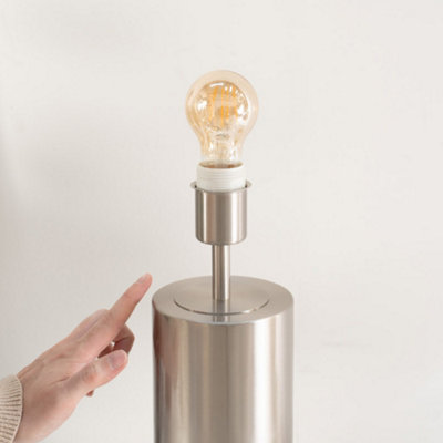 ValueLights Lexy Brushed Chrome Touch Table Lamp with Cream Boucle Shade - LED Bulb Included