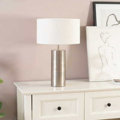 ValueLights Lexy Brushed Chrome Touch Table Lamp with Cream Boucle Shade - LED Bulb Included