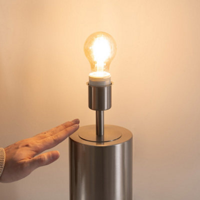 ValueLights Lexy Brushed Chrome Touch Table Lamp with Cream Boucle Shade - LED Bulb Included