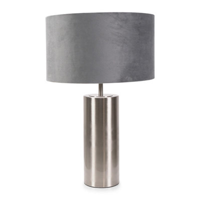 ValueLights Lexy Brushed Chrome Touch Table Lamp with Grey Velvet Shade