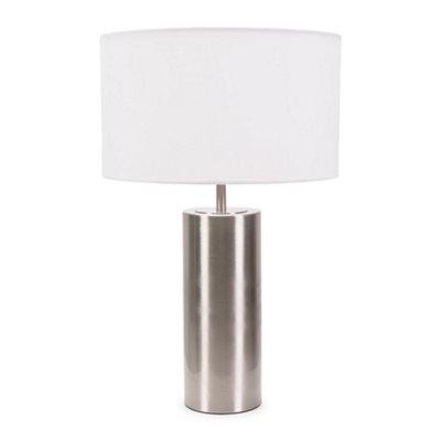 ValueLights Lexy Brushed Chrome Touch Table Lamp with White Drum Shade