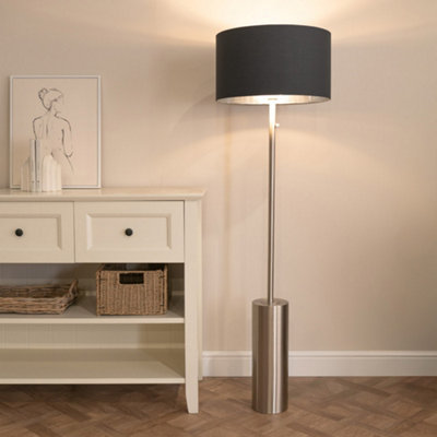 ValueLights Lexy Chrome Dimmable Floor Lamp with Black with Chrome Inner Lamp Shade and LED Bulb