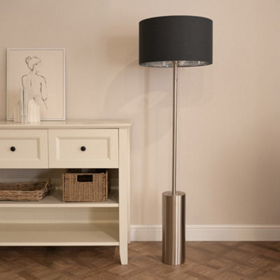 ValueLights Lexy Chrome Dimmable Floor Lamp with Black with Chrome Inner Lamp Shade and LED Bulb