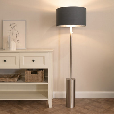 ValueLights Lexy Chrome Dimmable Floor Lamp with Charcoal with Chrome Inner Lamp Shade and LED Bulb