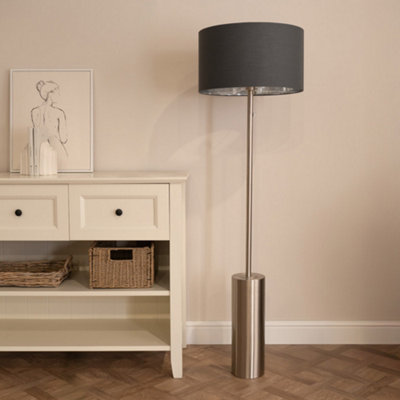 ValueLights Lexy Chrome Dimmable Floor Lamp with Charcoal with Chrome Inner Lamp Shade and LED Bulb