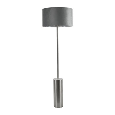 ValueLights Lexy Chrome Dimmable Floor Lamp with Grey Velvet with Chrome Inner Lamp Shade and LED Bulb