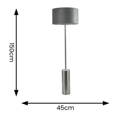ValueLights Lexy Chrome Dimmable Floor Lamp with Grey Velvet with Chrome Inner Lamp Shade and LED Bulb