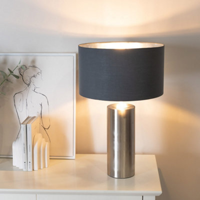 ValueLights Lexy Chrome Touch Table Lamp with Charcoal with Chrome Inner Lamp Shade and LED Bulb
