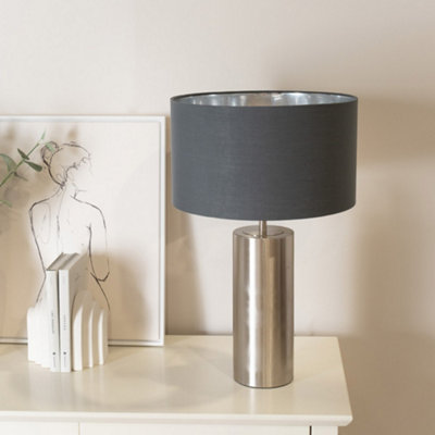 ValueLights Lexy Chrome Touch Table Lamp with Charcoal with Chrome Inner Lamp Shade and LED Bulb
