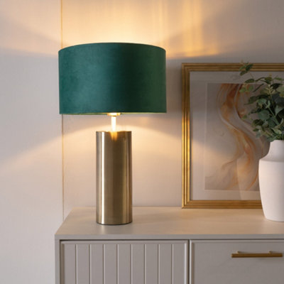 ValueLights Lexy Gold Touch Table Lamp with Forest Green Velvet