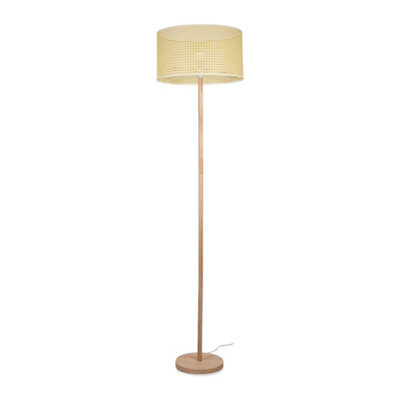 ValueLights Light Wood Floor Lamp and E27 GLS LED 6W Warm White 3000K Bulb