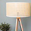ValueLights Light Wood Tripod Design Floor Lamp With Cream Woven Rattan Wicker Effect Shade