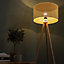 ValueLights Light Wood Tripod Design Floor Lamp With Cream Woven Rattan Wicker Effect Shade