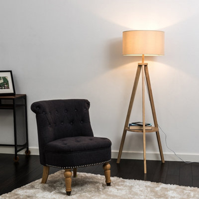 ValueLights Light Wood Tripod Design Floor Lamp With Storage Shelf And ...