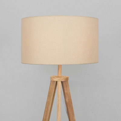 ValueLights Light Wood Tripod Design Floor Lamp With Storage Shelf And Beige Drum Shade