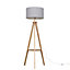ValueLights Light Wood Tripod Design Floor Lamp With Storage Shelf And Grey Drum Shade