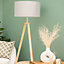 ValueLights Light Wood Tripod Design Floor Lamp with Storage Shelf & Grey Drum Shade - Includes 6w LED Bulb 3000K Warm White