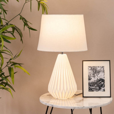 ValueLights Linea White Ceramic Light Up Base Bedside Table Lamp with a Fabric Lampshade