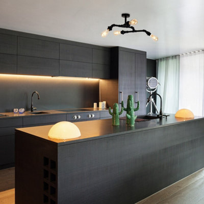 ValueLights Luiggi Industrial Style 4 Way Black Pipework Angular Ceiling Light