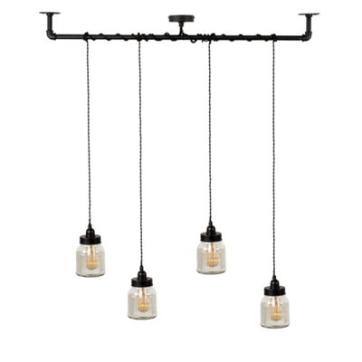 ValueLights Luiggi Ribbed Jar 4 Way Black Ceiling Light Low Hanging Pendant