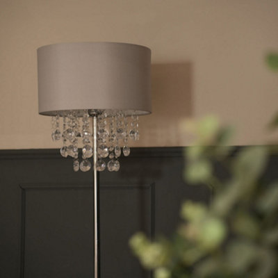 ValueLights Rothwell Chrome Acrylic Jewel Intertwined Double Hoop Table Lamp With Pink Shade And Led Bulb