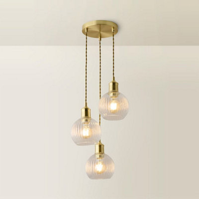 ValueLights Maddison Clear Rib Glass 3 Way Gold Ceiling Light with ...