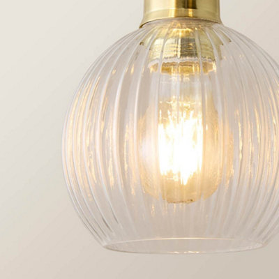 ValueLights Maddison Clear Rib Glass 3 Way Gold Ceiling Light with ...