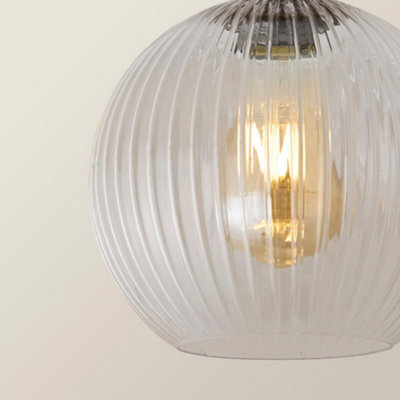 ValueLights Maddison Clear Rib Glass Brushed Brass Flush Ceiling Light ...