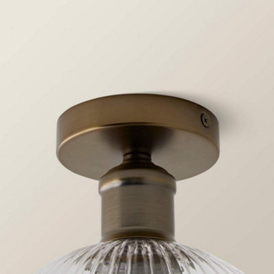 ValueLights Maddison Clear Rib Glass Brushed Brass Flush Ceiling Light ...