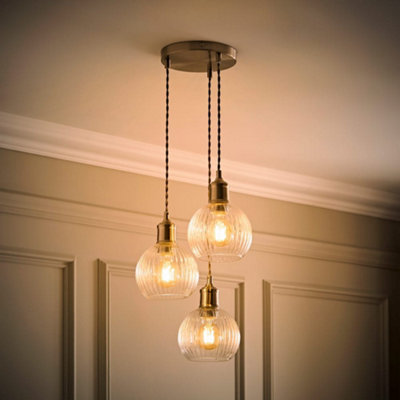ValueLights Maddison Clear Rib Glass Brushed Chrome 3 Drop Diner ...