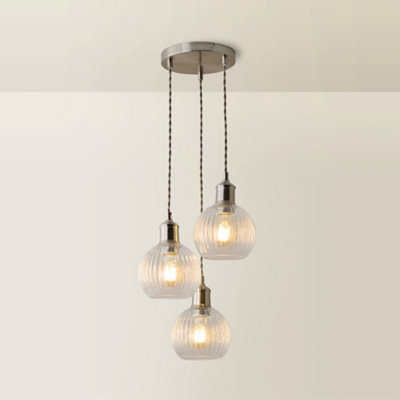 ValueLights Maddison Clear Rib Glass Brushed Chrome 3 Drop Diner ...