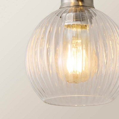 ValueLights Maddison Clear Rib Glass Brushed Chrome 3 Drop Diner ...