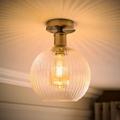 ValueLights Maddison Clear Rib Glass Brushed Chrome Flush Ceiling Light ...