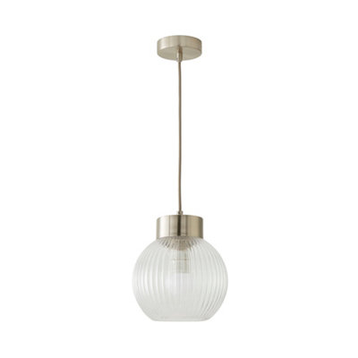 ValueLights Maddison Ribbed Glass Shade Brushed Chrome Capped Ceiling Pendant Light