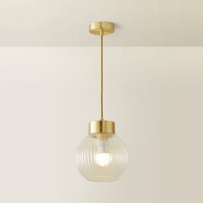ValueLights Maddison Ribbed Glass Shade Brushed Gold Capped Ceiling Pendant Light